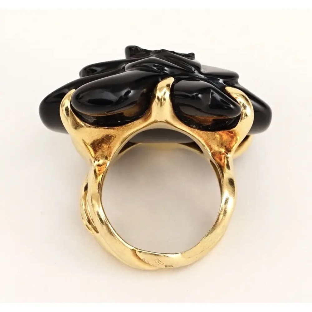 CHANEL Camellia Onyx Ring K18 Yellow Gold Ring Size 4.5 - Picture 8 of 10